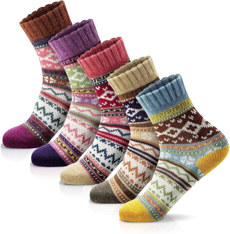 Lisacool 5 Pairs Womens Wool Socks - Winter Warm Socks - Thick Thermal Knit Vintage Cozy Crew Soft Gifts for Women - Image 1